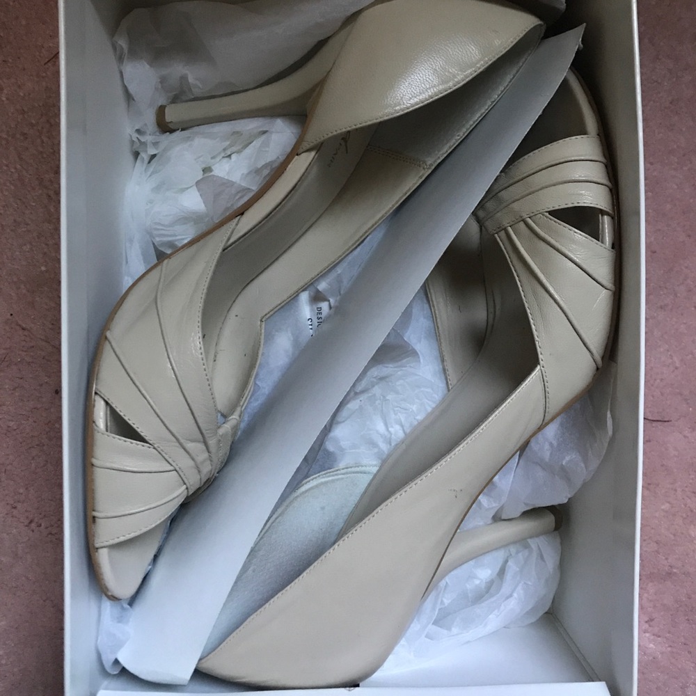 Wild Pair cream open toe heels